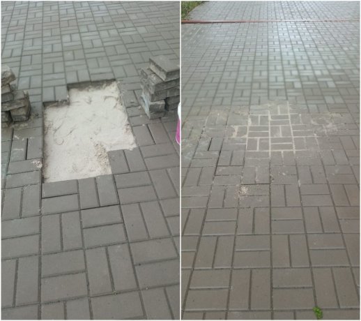 Степная 2б провал плитки на тротуарной дорожке устранен